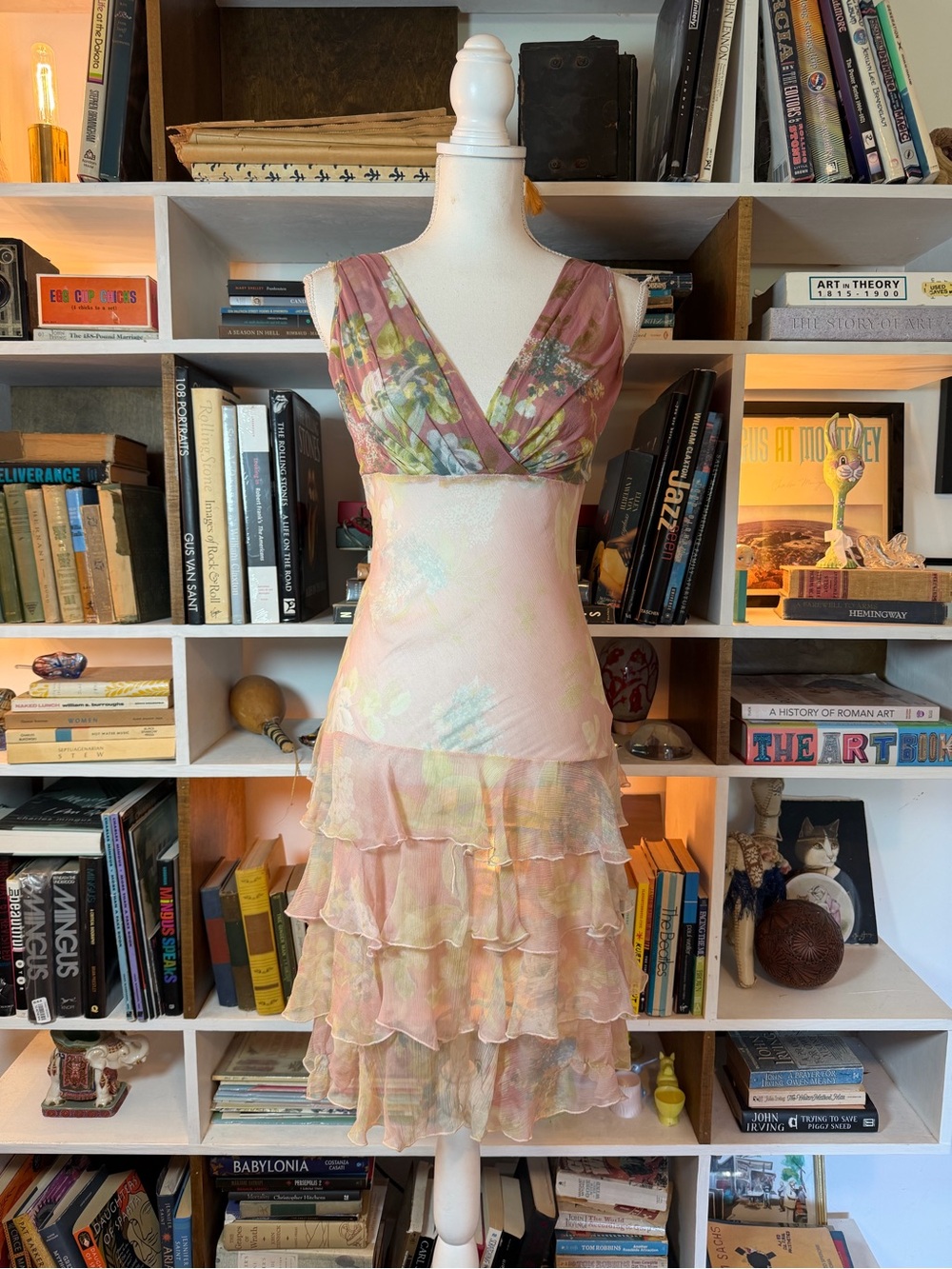 Sheer Tiered Ruffle V-Neck Dress in Pastel Pink - Unbranded